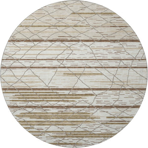 HomeRoots 8' Washable Round Area Rug in Ivory, Taupe & Beige Stripes – UV Protected, Soft & Stylish Home Decor 680484