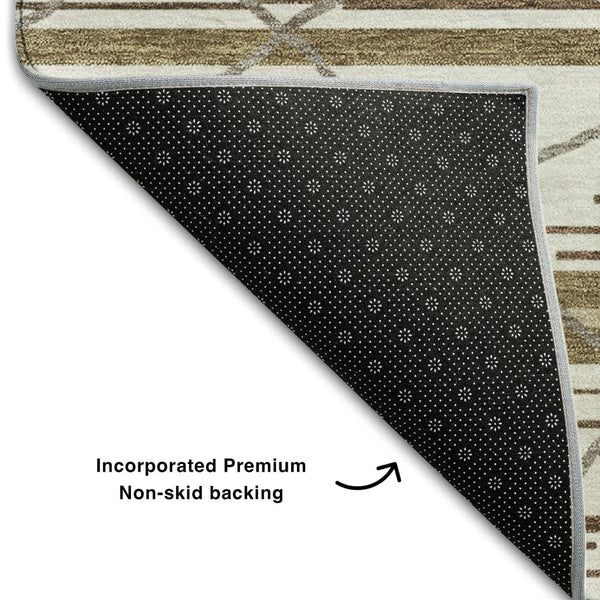 HomeRoots 8' X 10' Ivory Taupe & Beige Striped Area Rug - Washable, UV Protected, Durable & Stylish Design 680485