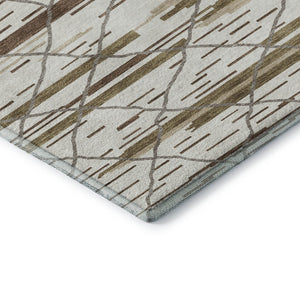 HomeRoots 8' X 10' Ivory Taupe & Beige Striped Area Rug - Washable, UV Protected, Durable & Stylish Design 680485