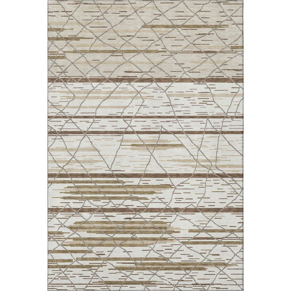 HomeRoots 8' X 10' Ivory Taupe & Beige Striped Area Rug - Washable, UV Protected, Durable & Stylish Design 680485