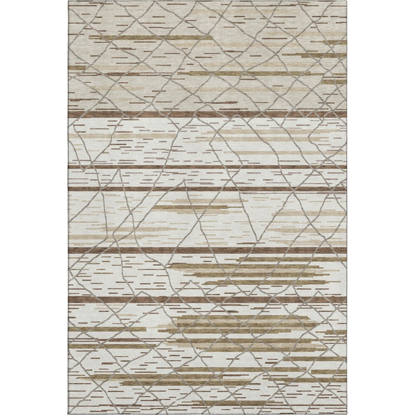 HomeRoots 9' X 12' Ivory Taupe Beige Striped Area Rug - Washable, UV Protected, Durable & Pet-Friendly Design 680486