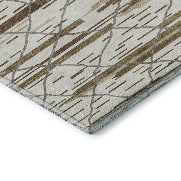 HomeRoots 9' X 12' Ivory Taupe Beige Striped Area Rug - Washable, UV Protected, Durable & Pet-Friendly Design 680486