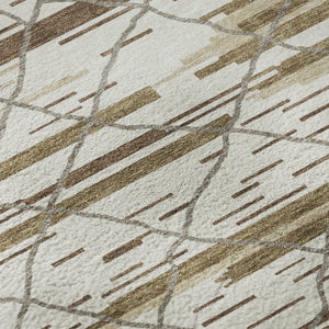 HomeRoots 9' X 12' Ivory Taupe Beige Striped Area Rug - Washable, UV Protected, Durable & Pet-Friendly Design 680486
