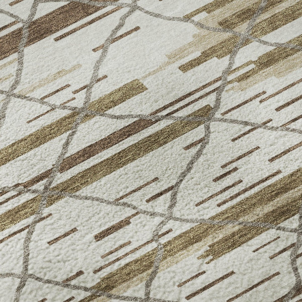 HomeRoots 9' X 12' Ivory Taupe Beige Striped Area Rug - Washable, UV Protected, Durable & Pet-Friendly Design 680486