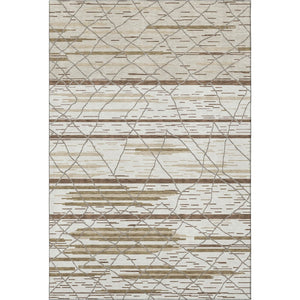 HomeRoots 9' X 12' Ivory Taupe Beige Striped Area Rug - Washable, UV Protected, Durable & Pet-Friendly Design 680486