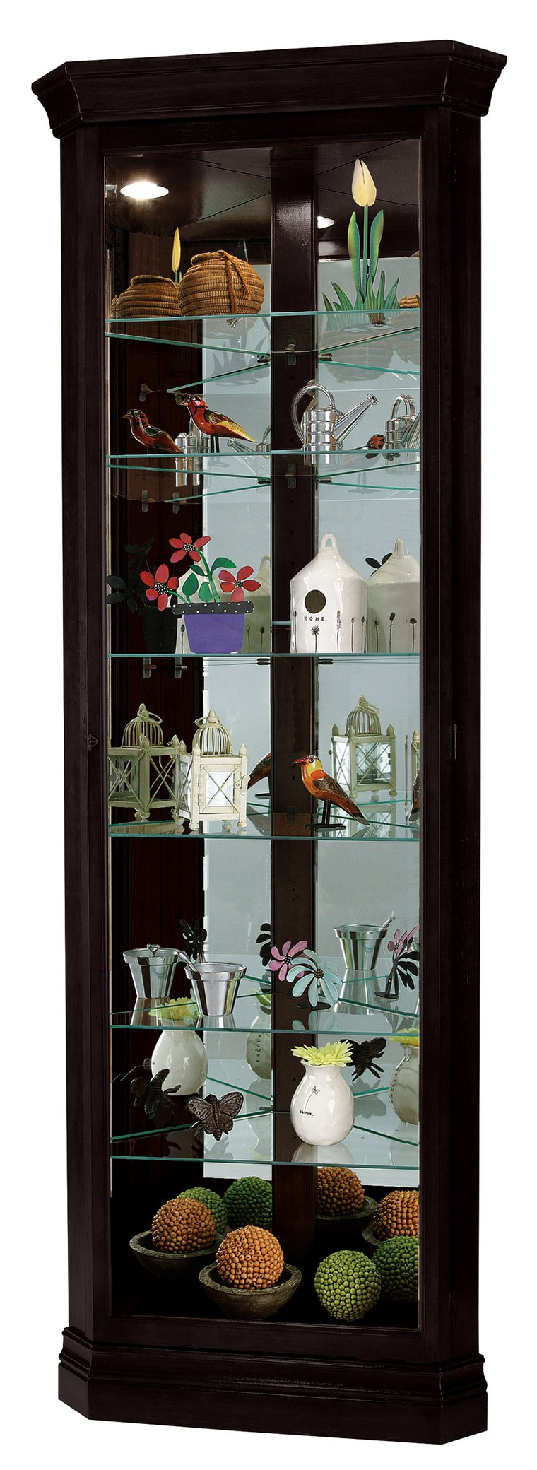 Hekman Furniture 680487 Duane Corner Curio Cabinet – Elegant Black Satin Finish With 6 Glass Shelves & Adjustable Lighting Black Satin Duane Curio Cabinet 680487