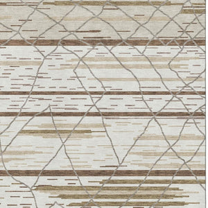 HomeRoots 10' X 14' Striped Ivory, Taupe & Beige Area Rug – Washable, UV Protected, Soft, & Durable Design 680487