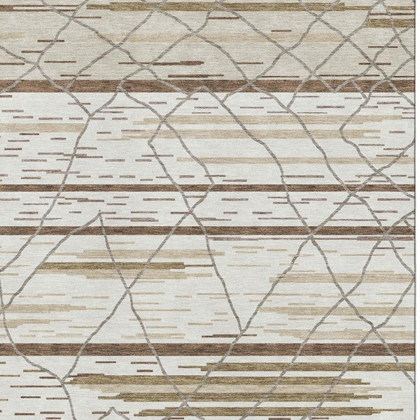 HomeRoots 10' X 14' Striped Ivory, Taupe & Beige Area Rug – Washable, UV Protected, Soft, & Durable Design 680487