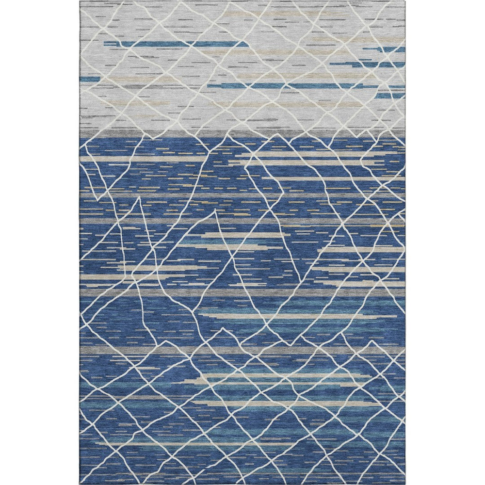 HomeRoots 5' X 8' Stylish Navy, Gray & Ivory Striped Washable Area Rug - Stain Resistant with UV Protection! 680489