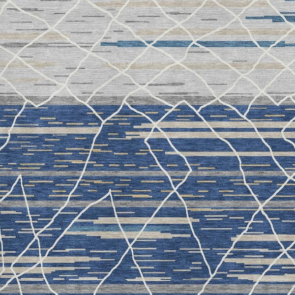 HomeRoots 5' X 8' Stylish Navy, Gray & Ivory Striped Washable Area Rug - Stain Resistant with UV Protection! 680489