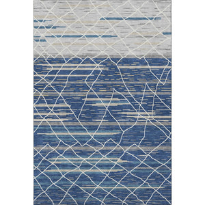 HomeRoots 8' X 10' Stylish Navy Gray Ivory Striped Washable Area Rug with UV Protection for Busy Homes 680491