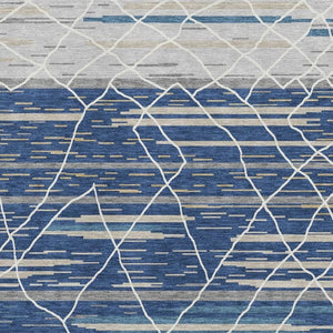 HomeRoots 9' X 12' Striped Area Rug in Navy Blue, Gray & Ivory – Washable, UV Protected, Perfect for High-Traffic Areas 680492