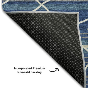 HomeRoots 10' X 14' Navy Blue Gray Ivory Striped Area Rug - Washable, UV-Protected, Stylish for High-Traffic Areas 680493