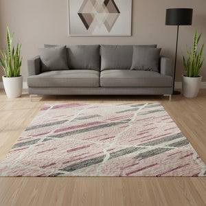HomeRoots 5' X 8' Striped Pink, Ivory & Gray Washable Area Rug - Stain Resistant, UV Protected, Durable Design 680495