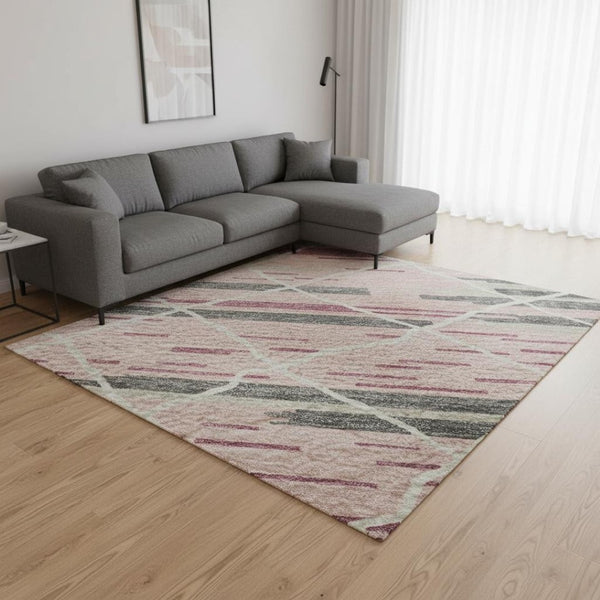 HomeRoots 10' Pink, Ivory & Gray Striped Washable Area Rug - UV Protected, Stain Resistant for Indoor/Outdoor Use 680499