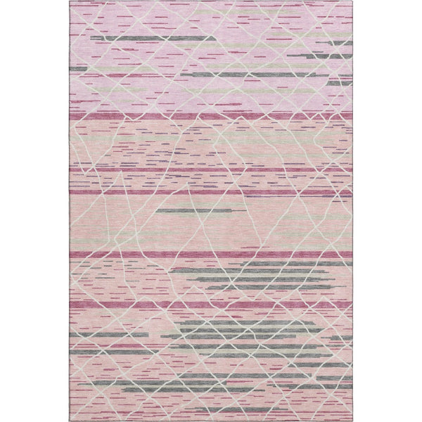 HomeRoots 10' Pink, Ivory & Gray Striped Washable Area Rug - UV Protected, Stain Resistant for Indoor/Outdoor Use 680499