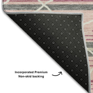 HomeRoots 10' Pink, Ivory & Gray Striped Washable Area Rug - UV Protected, Stain Resistant for Indoor/Outdoor Use 680499