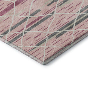 HomeRoots 10' Pink, Ivory & Gray Striped Washable Area Rug - UV Protected, Stain Resistant for Indoor/Outdoor Use 680499