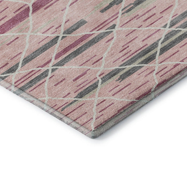 HomeRoots 10' Pink, Ivory & Gray Striped Washable Area Rug - UV Protected, Stain Resistant for Indoor/Outdoor Use 680499