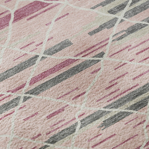 HomeRoots 10' Pink, Ivory & Gray Striped Washable Area Rug - UV Protected, Stain Resistant for Indoor/Outdoor Use 680499