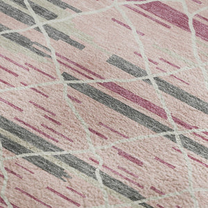 HomeRoots 10' Pink, Ivory & Gray Striped Washable Area Rug - UV Protected, Stain Resistant for Indoor/Outdoor Use 680499