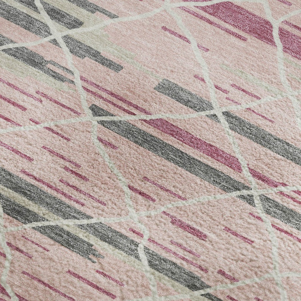 HomeRoots 10' Pink, Ivory & Gray Striped Washable Area Rug - UV Protected, Stain Resistant for Indoor/Outdoor Use 680499
