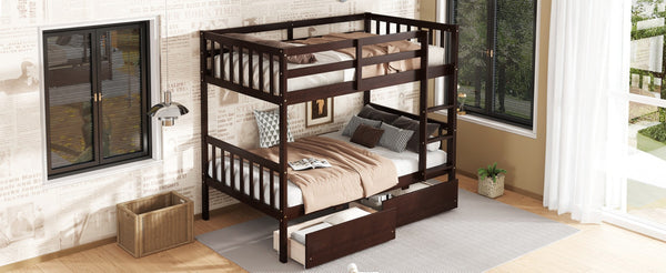 English Elm Twin Over Rubberwood Bunk Bed Convertible with Storage Drawers and Safety Rails W504S00298