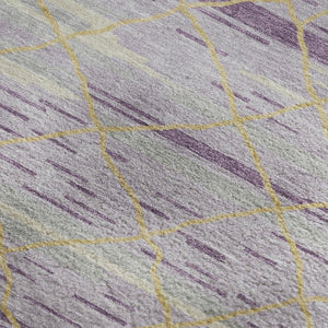 HomeRoots 5' X 8' Stylish Purple Gold Ivory Striped Washable Area Rug with UV Protection for High-Traffic Areas 680501