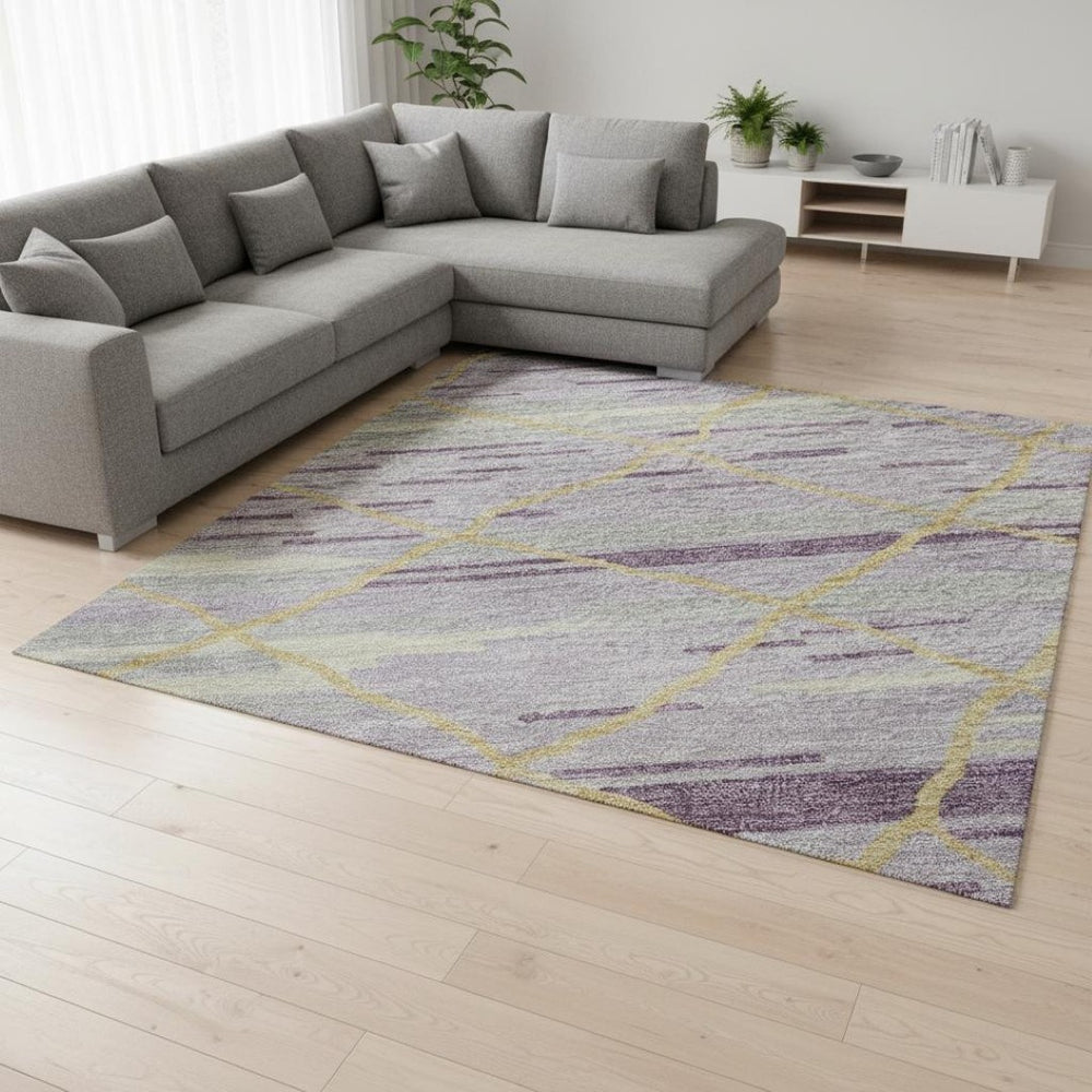 HomeRoots 8' X 10' Vibrant Purple, Gold & Ivory Striped Washable Area Rug with UV Protection for Every Home 680503