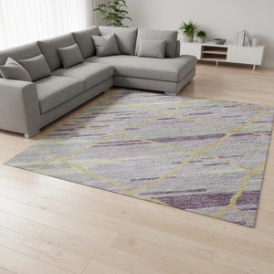 HomeRoots 8' X 10' Vibrant Purple, Gold & Ivory Striped Washable Area Rug with UV Protection for Every Home 680503