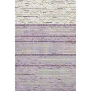 HomeRoots 10' X 14' Striped Area Rug in Purple, Gold & Ivory - Washable, UV-Protected, Stain-Resistant Design! 680505