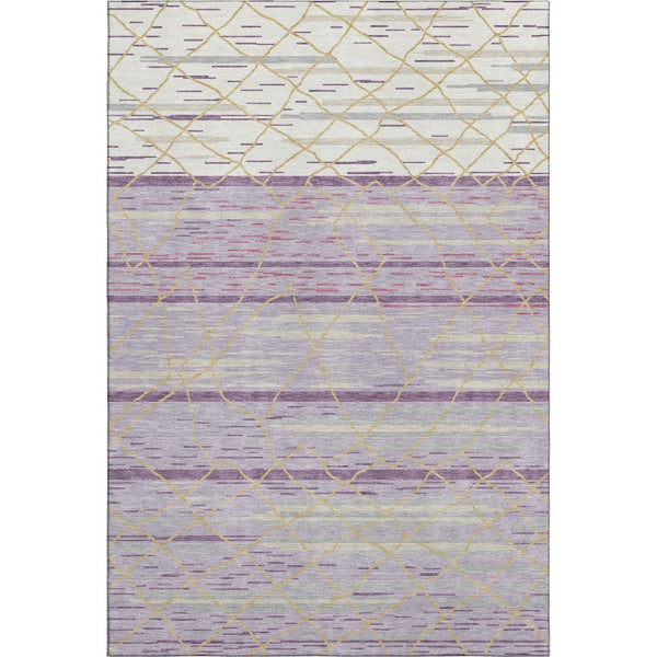 HomeRoots 10' X 14' Striped Area Rug in Purple, Gold & Ivory - Washable, UV-Protected, Stain-Resistant Design! 680505