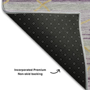 HomeRoots 10' X 14' Striped Area Rug in Purple, Gold & Ivory - Washable, UV-Protected, Stain-Resistant Design! 680505