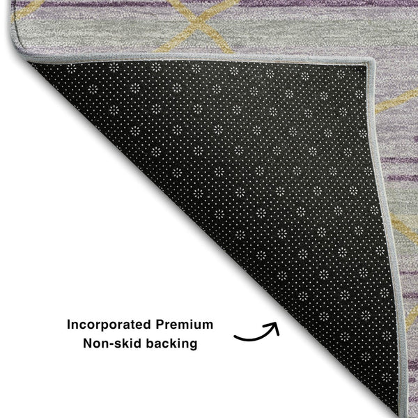 HomeRoots 10' X 14' Striped Area Rug in Purple, Gold & Ivory - Washable, UV-Protected, Stain-Resistant Design! 680505