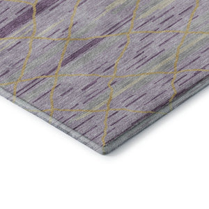HomeRoots 10' X 14' Striped Area Rug in Purple, Gold & Ivory - Washable, UV-Protected, Stain-Resistant Design! 680505