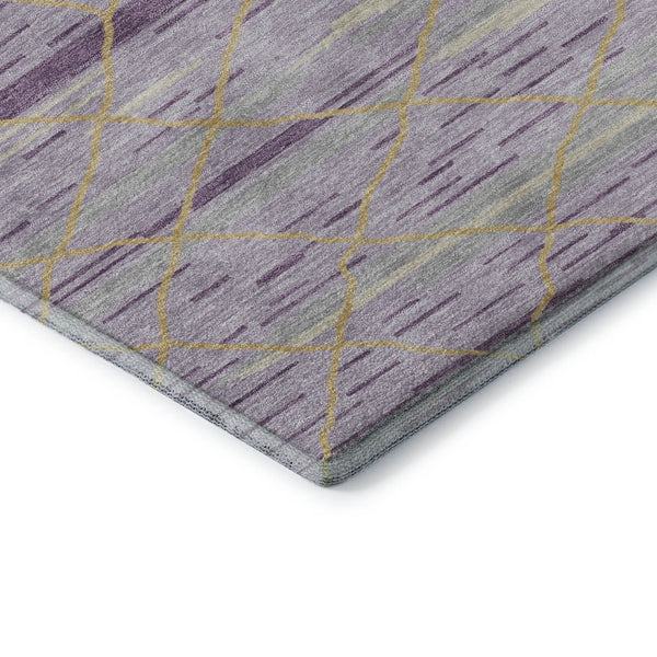 HomeRoots 10' X 14' Striped Area Rug in Purple, Gold & Ivory - Washable, UV-Protected, Stain-Resistant Design! 680505