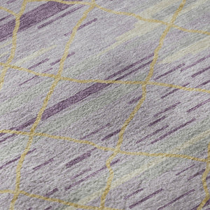 HomeRoots 10' X 14' Striped Area Rug in Purple, Gold & Ivory - Washable, UV-Protected, Stain-Resistant Design! 680505