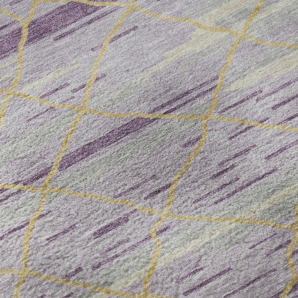 HomeRoots 10' X 14' Striped Area Rug in Purple, Gold & Ivory - Washable, UV-Protected, Stain-Resistant Design! 680505