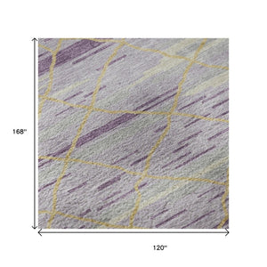 HomeRoots 10' X 14' Striped Area Rug in Purple, Gold & Ivory - Washable, UV-Protected, Stain-Resistant Design! 680505