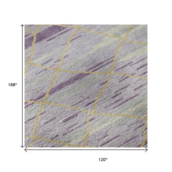 HomeRoots 10' X 14' Striped Area Rug in Purple, Gold & Ivory - Washable, UV-Protected, Stain-Resistant Design! 680505