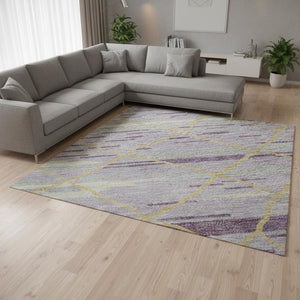 HomeRoots 10' X 14' Striped Area Rug in Purple, Gold & Ivory - Washable, UV-Protected, Stain-Resistant Design! 680505