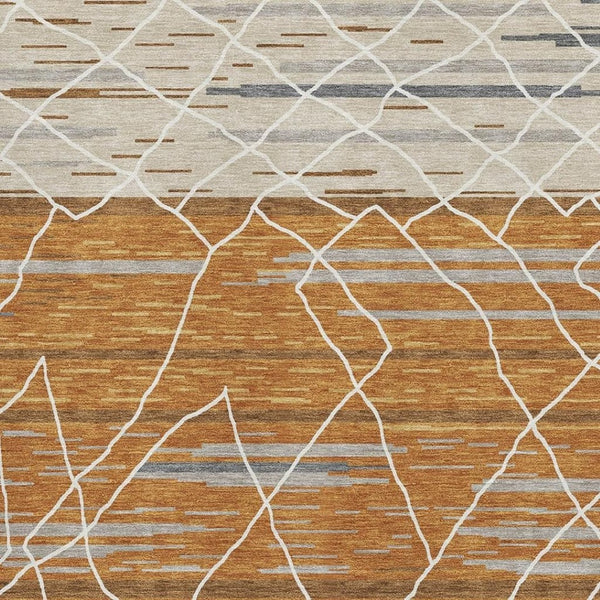 HomeRoots 5' X 8' Terra Cotta Ivory Gray Striped Washable Area Rug with UV Protection for Family Spaces 680507