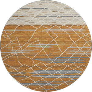 HomeRoots 8' Striped Washable Round Rug in Terra Cotta, Ivory & Gray – UV Protected, Durable & Stylish! 680508