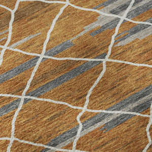 HomeRoots 8' Striped Washable Round Rug in Terra Cotta, Ivory & Gray – UV Protected, Durable & Stylish! 680508