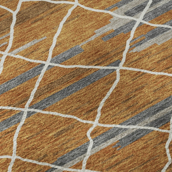 HomeRoots 8' Striped Washable Round Rug in Terra Cotta, Ivory & Gray – UV Protected, Durable & Stylish! 680508