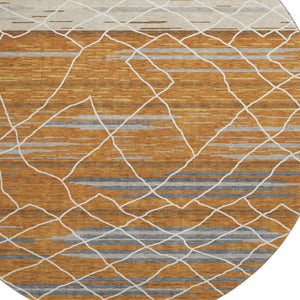 HomeRoots 8' Striped Washable Round Rug in Terra Cotta, Ivory & Gray – UV Protected, Durable & Stylish! 680508