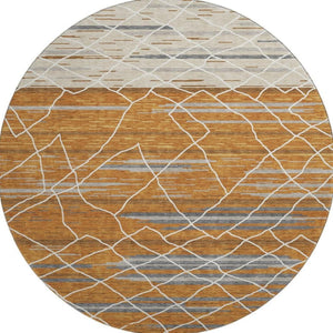 HomeRoots 8' Striped Washable Round Rug in Terra Cotta, Ivory & Gray – UV Protected, Durable & Stylish! 680508