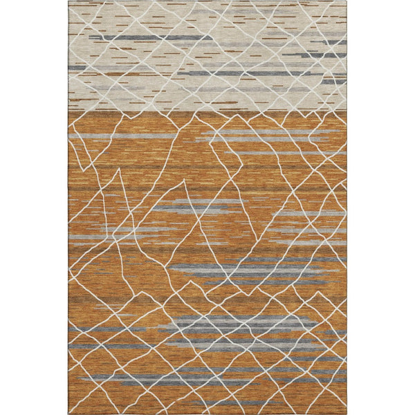 HomeRoots 8' X 10' Stylish Terra Cotta, Ivory & Gray Striped Washable Area Rug with UV Protection & Durability 680509
