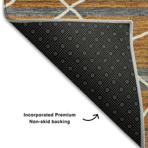 HomeRoots 8' X 10' Stylish Terra Cotta, Ivory & Gray Striped Washable Area Rug with UV Protection & Durability 680509