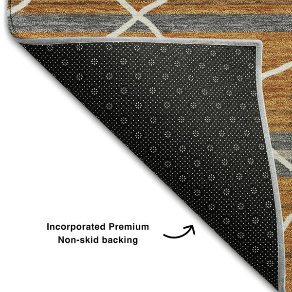 HomeRoots 8' X 10' Stylish Terra Cotta, Ivory & Gray Striped Washable Area Rug with UV Protection & Durability 680509